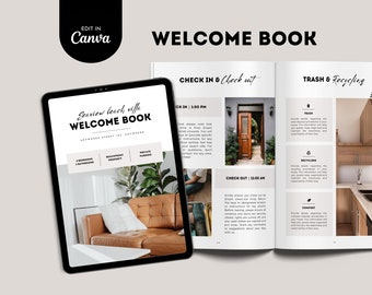 Canva-sjabloon voor Airbnb-welkomstboek | Gids voor moderne strandverhuur | Bewerkbaar gastenboek voor korte termijn verhuur | Afdrukbare huisgids