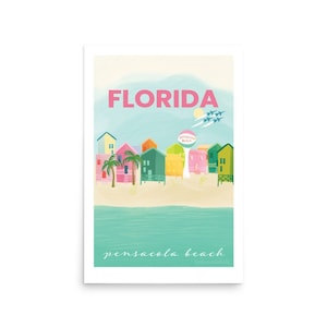 Pensacola Florida Beach Print Poster Gift Beach Artwork Illustrated Decor Cozy Colorful Vacation Keepsake Souvenir Blue Angels Coastal Girl