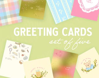 Set of 5 Greeting Cards - Blank Inside