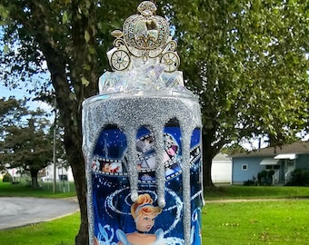 Princess Fairytale 20oz Skinny Tumbler With Jewel Carriage Topper - *Extra Lid Included
