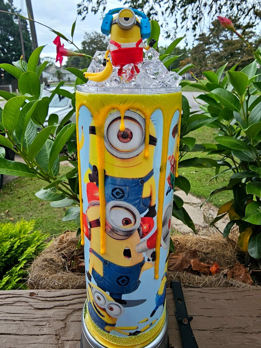 Little Banana Loving Pals 20oz Skinny Tumbler With Yellow Glitter Drip ...