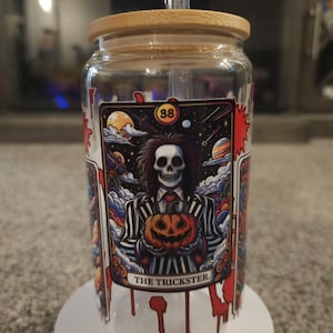 16oz Horror Glass Cup with Bamboo Lid & Glass Straw