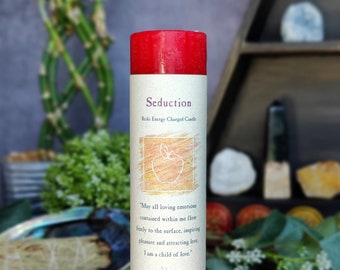 Seduction – Herbal Magic Pillar, Musk Patchouli Pine Cedar Juniper, Love Spark, Relationship Enhancer, Essential Oil Blend, Crystal Journey