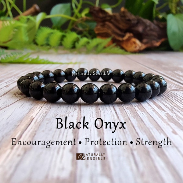 Black Onyx Bracelet, Elastic Bead, 8mm Round Beads, Natural Gemstone, Unisex Wristband, Healing Jewelry, Spiritual Accessory, Encouragement