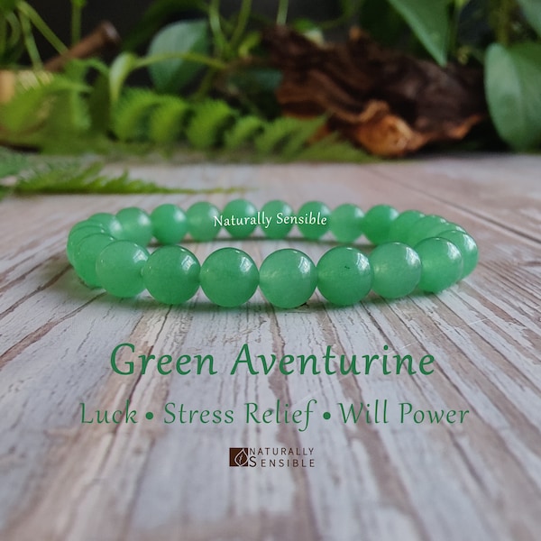 Green Aventurine Bracelet, Elastic Bead 8mm Round Gemstone, Luck Prosperity Jewelry, Spirit Uplift, Well-being Enhancer Heart Chakra Empathy