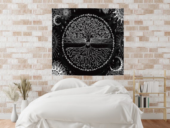 Tree Of Life Tapestry Black and White Large Wall Hanging, Polyester  Tapestry, Home Decor, Bohemian Decor, Bedroom Wall Art, Living Room Art