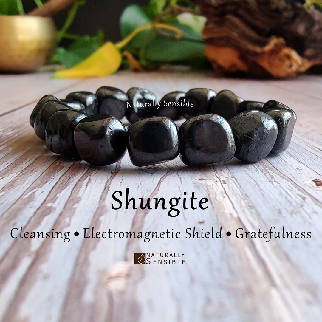 Shungite Bracelet, Tumbled Stone Jewelry, Energy Balance, Healing Stone Wristband, Protective