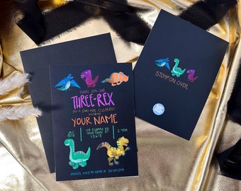 Three-Rex Birthday Invitation - Printed