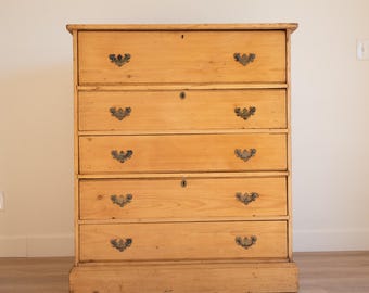 Large 5 Drawer Antique Pine Dresser