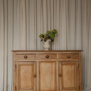 Light Pine Sideboard | Antique 3 Drawer 2 Door Storage Cabinet with Bun Feet