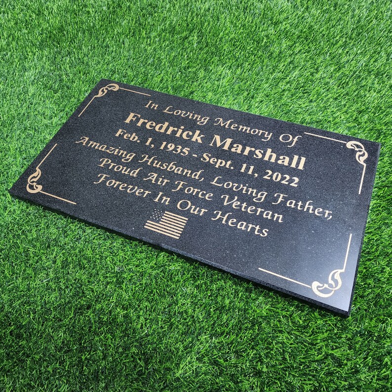 Veterans Flat Memorial Plaque Black Granite Engraved Headstone for