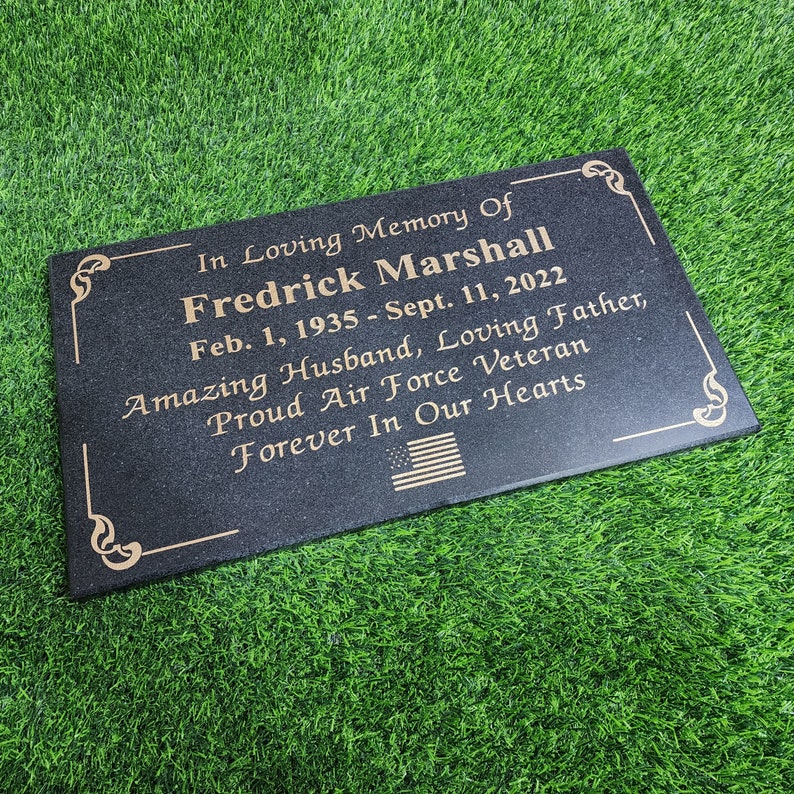 Veterans Flat Memorial Plaque Black Granite Engraved Headstone for