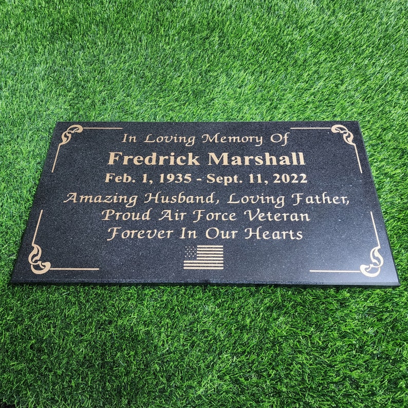 Veterans Flat Memorial Plaque Black Granite Engraved Headstone for