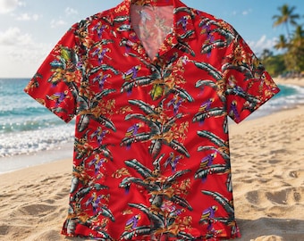 Retro Tropical Hawaiian Shirt Men 3D Beach Aloha Shirt Summer Vacation Button Down Gift for Him