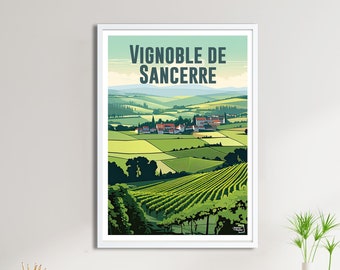 Sancerre Poster – Travel Poster – Sancerre City Poster – Vintage Vineyard Illustration – Loire Valley Wall Decor