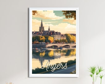 Angers Poster – Vintage Travel Poster – Pays de la Loire Poster – Castle & Garden Illustration – Historic City Wall Decor