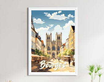 Bourges Poster – Travel Poster – Historic City Poster – Vintage Illustration – Heritage and Architecture Wall Decoration