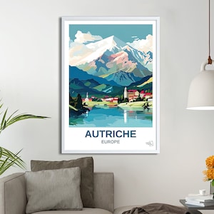 Austria Travel Poster – Vintage Alpine Wall Art Print with Snowy Peaks, Villages, Castles & Scenic European Charm