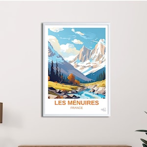 Les Menuires Travel Poster – Vintage French Alps Wall Art Print with Ski Slopes, Alpine Landscapes and Winter Sports