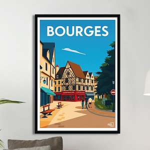 Bourges Vintage Poster – Travel Poster – Historic City Poster – Retro Illustration – Wall Art Heritage and Architecture – Gift Idea