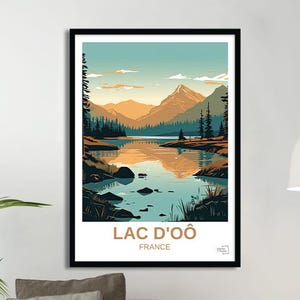 Lake Oô Poster – Vintage Travel Poster – France Poster – Retro Illustration – Wall Art Nature and Mountains – Travel Gift Idea