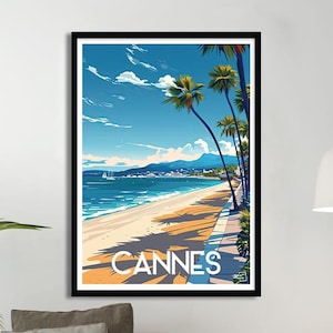 Cannes Beach Poster – Travel Poster – Vintage Côte d’Azur Illustration – Seaside Wall Art – Gift Idea for Travel Lovers