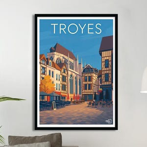 Troyes Vintage Poster – Travel Poster – Medieval Town Poster – Retro Illustration – Wall Art Heritage and Architecture – Gift Idea