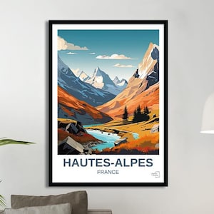 Hautes-Alpes Poster – Travel Poster – Mountain Poster – Nature and Sport Illustration – Alps Wall Decor – Hiking & Ski Gift Idea