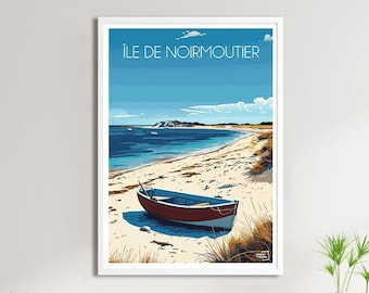 Poster dell'isola di Noirmoutier - Poster di viaggio vintage - Poster dell'isola atlantica - Decorazione murale della costa della Vandea - Idea regalo di viaggio