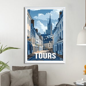 Tours France Travel Poster – Vintage Loire Valley Wall Art Print, Historic City Illustration, Cultural Home Decor