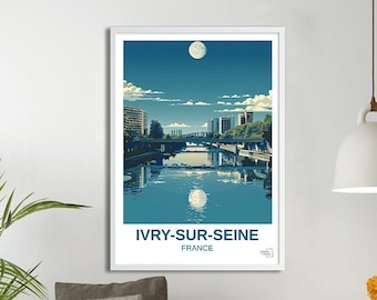 Ivry-sur-Seine Travel Poster – Vintage Paris Suburb Wall Art – Urban Culture Illustration – Retro City Home Decor
