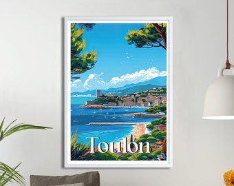Toulon Poster – Vintage Reiseposter – Wanddekoration der mediterranen Stadt – Hafen, Sonne und Natur