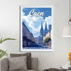 Poster di Caen – Poster di viaggio vintage – Poster della città della Normandia – Illustrazione del patrimonio e della storia – Decorazione murale