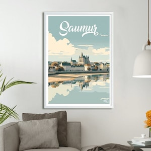 Saumur Travel Poster – Loire Valley Wall Art – Vintage French Town Illustration – Castles, Vineyards & Historic Charm