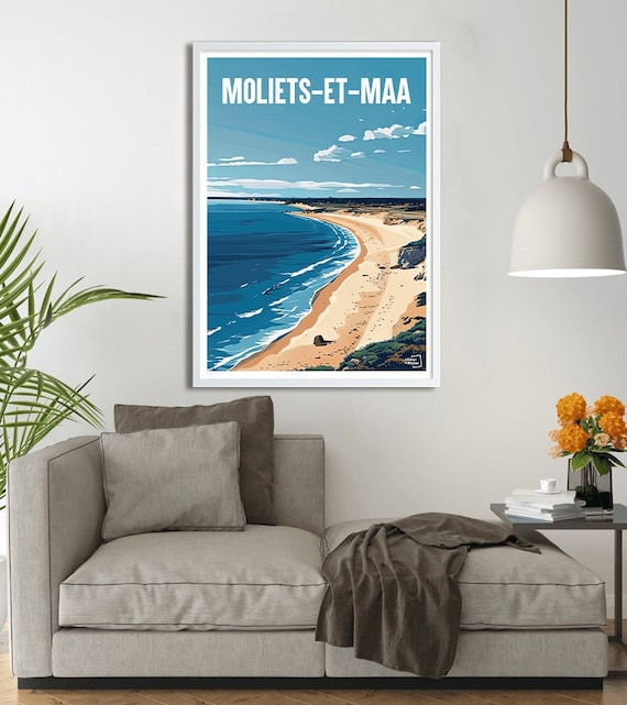 Affiche Moliets-et-Maa – Travel Poster Vintage – Poster Landes & Océan Atlantique – Déco Murale Plages Forêts
