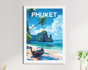 Póster de Phuket – Póster de viaje vintage – Tailandia: playas exóticas, isla paradisíaca, mar, naturaleza, viajes, decoración de pared