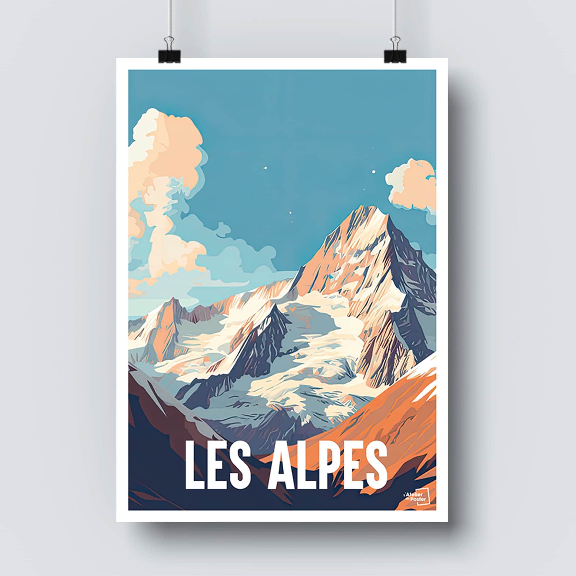 Affiche Les Alpes - Poster Ski Vintage Retro Tendance