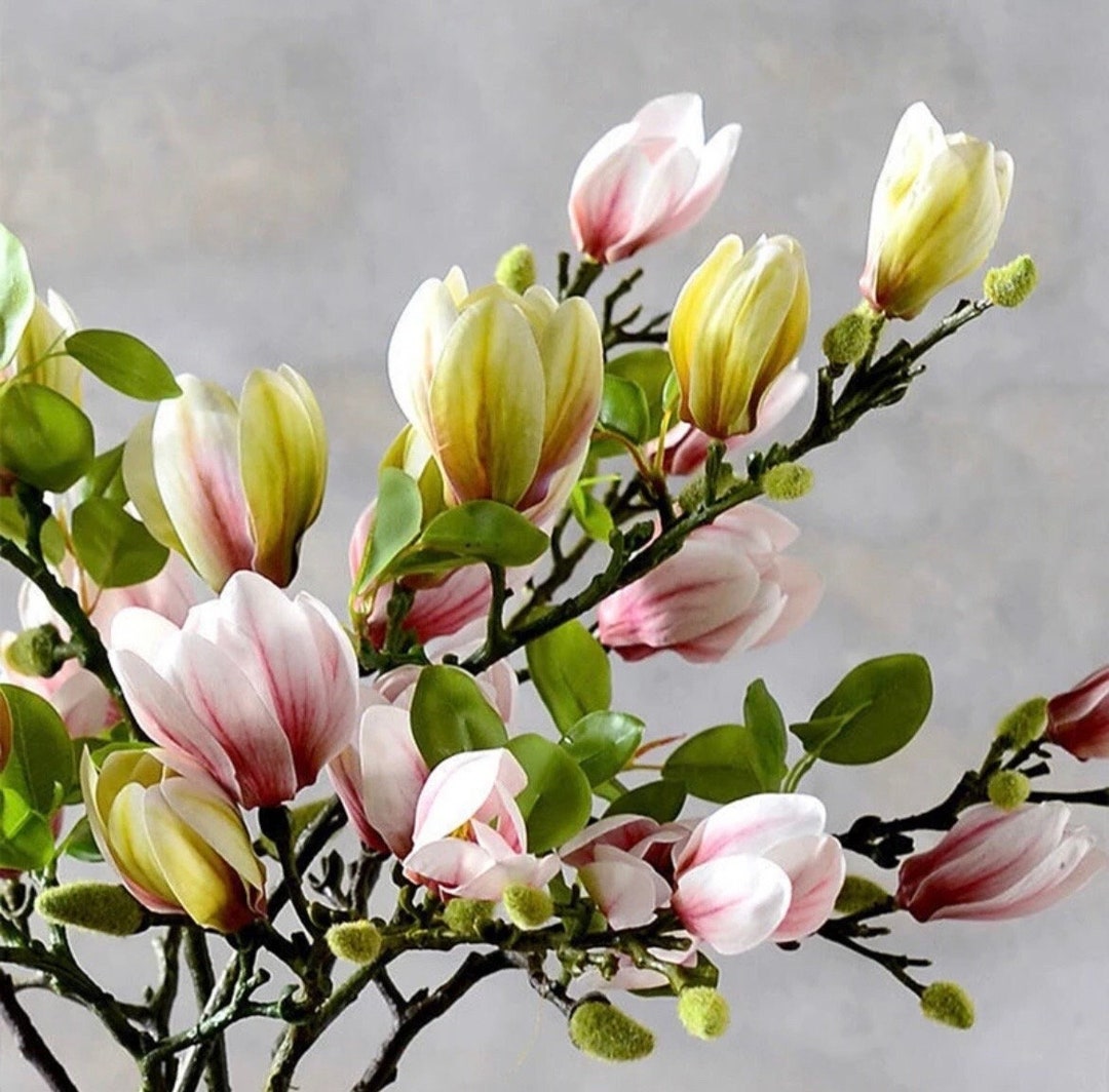 Artificial Magnolia Flower Branch , Home Wedding Decoration Indoor