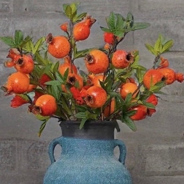 Artificial Pomegranate Fruit Tree, 18” Tall, Home Decoration, Fall Home Decor, ( Available in 2 Colors, Red and Orange)-Pomegranate Brnach