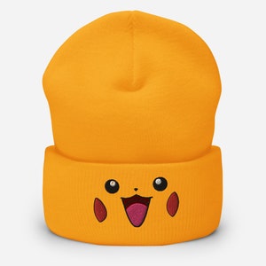 Gorro inspirado en la cara de Pikachu sorprendido bordado / Sombrero / Kawaii / Regalo para adultos