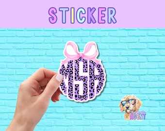 Personalized Pink and Purple Leopard Scalloped Monogram Vinyl Sticker with Bow | Custom Gift for Her | Luggage Sticker | Handmade Product