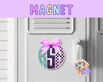 Personalized Pink Purple and Teal Scalloped Monogram MAGNET with Bow | Gift for Her | Handmade Product | Custom Fridge Magnet |