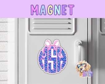Personalized Blue and Pink Floral Print Scalloped Monogram MAGNET with Bow | Gift for Her | Handmade Product | Custom Fridge Magnet