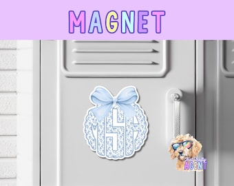 Personalized Blue Floral Scalloped Monogram MAGNET with Bow | Gift for Her | Handmade Product | Custom Fridge Magnet | Teenage Girl Gifts