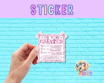 You Were Created Christian Coquette Bow Vinyl Sticker | Faith Jesus Sticker for Laptop Water Bottle, Bible | Handmade Product | Teenage Girl