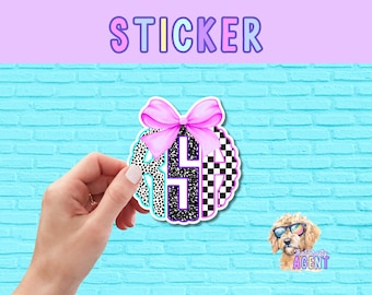 Personalized Pink Purple and Teal Scalloped Monogram Vinyl Sticker with Bow | Custom Gift for Her | Luggage Sticker | Handmade Product