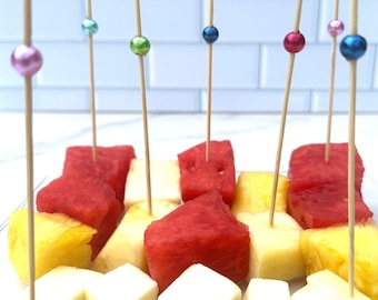 Bamboo Cocktail Pick Pearl Appetizer Skewer Stick Fancy Toothpick Alternative Option Elegant Hors D'oeuvre Accessory Beaded Party Decoration