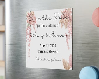 Personalized Save the Date Magnet for Wedding Announcement Tropical Wedding Invitation Wedding Magnet for Pink Save the Date Rustic Wedding