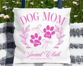 Personalisierte Hundemama Einkaufstasche Hundename Tasche Pink Social Club Tasche Muttertagsgeschenk für Hundemama Pfotenabdruck Tragetasche Beste Mama Geschenktasche Hundeliebhaber Geschenk