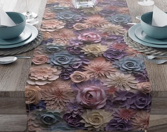 3D Floral Table Runner Wedding Decor Romantic Dining Table Elegant Centerpiece Cotton Fabric Dining Decor Raised Flower Reception Accessory